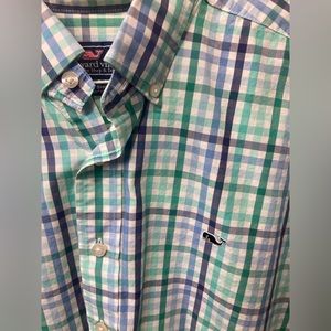 Vineyard Vines casual button down - blue/green/white plaid - large